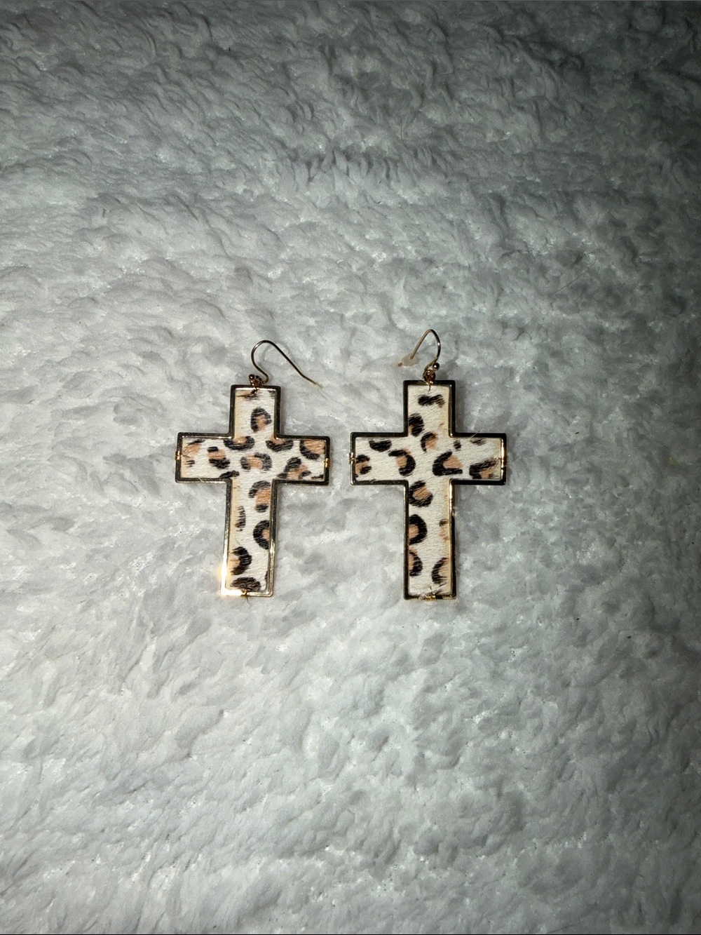 Leopard Print Cross Dangle Earrings - Women Jewelry